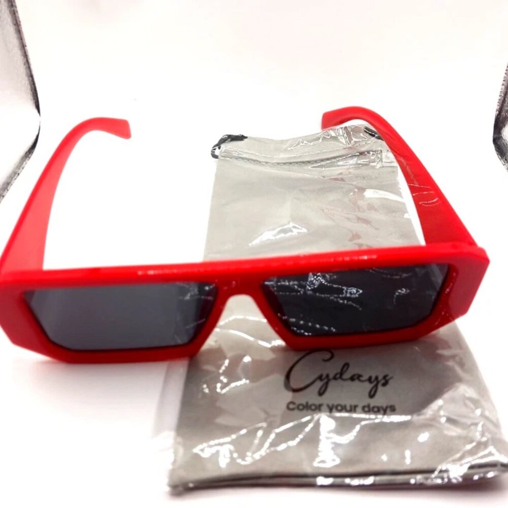 Retro Style 60s Sunglasses Red Frame- Black Lenses UV400 New Unisex